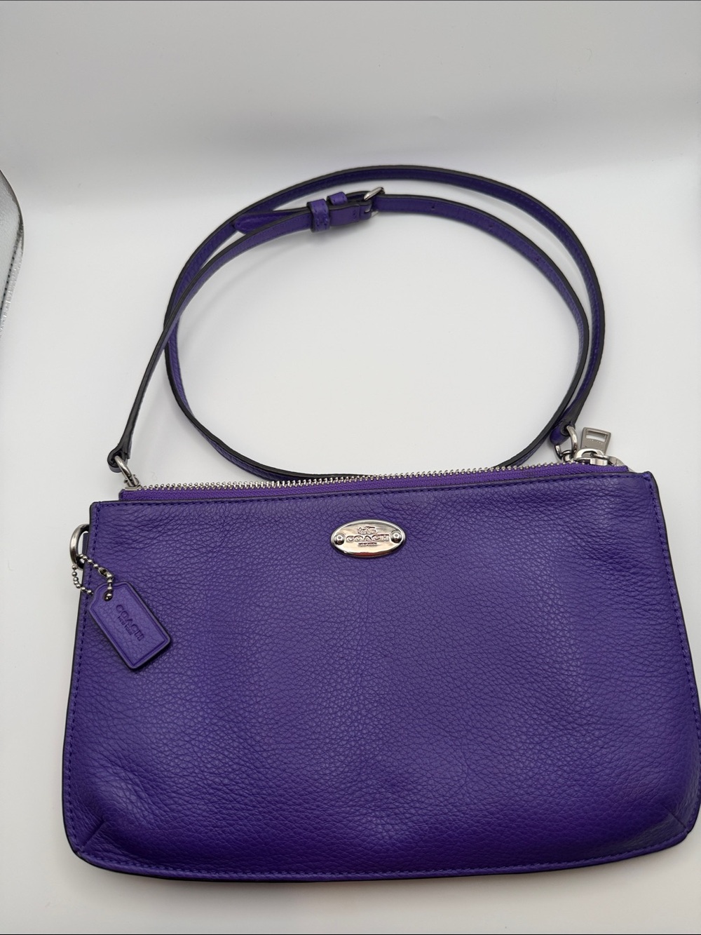 COACH Purple Pebbled Leather 3 Compartment Crossbody Bag Silver Hardware
